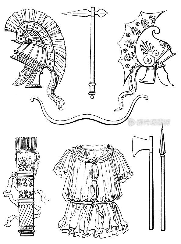 古代弗里吉亚的服装和武器，托马斯・霍普的绘画- 18世纪